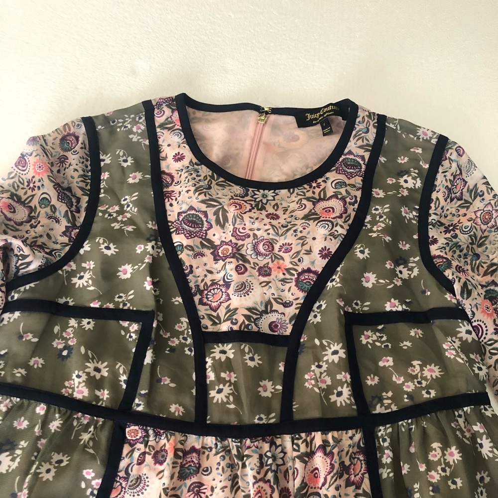 Juicy Couture NWOT pink green floral bohemian long sleeve mini dress - Picture 5 of 12